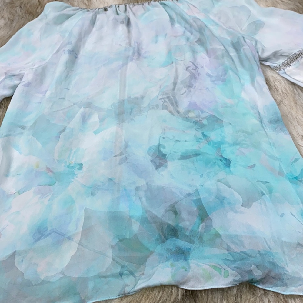 Elie Tahari Silk Floral Tye-Dye Blouse, Medium - Picture 16 of 17